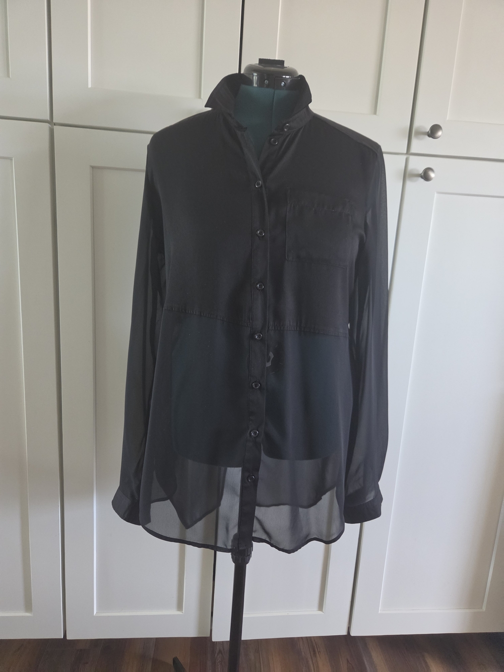 Black Sheer Button-Up Tuxedo Blouse By Free People Size M